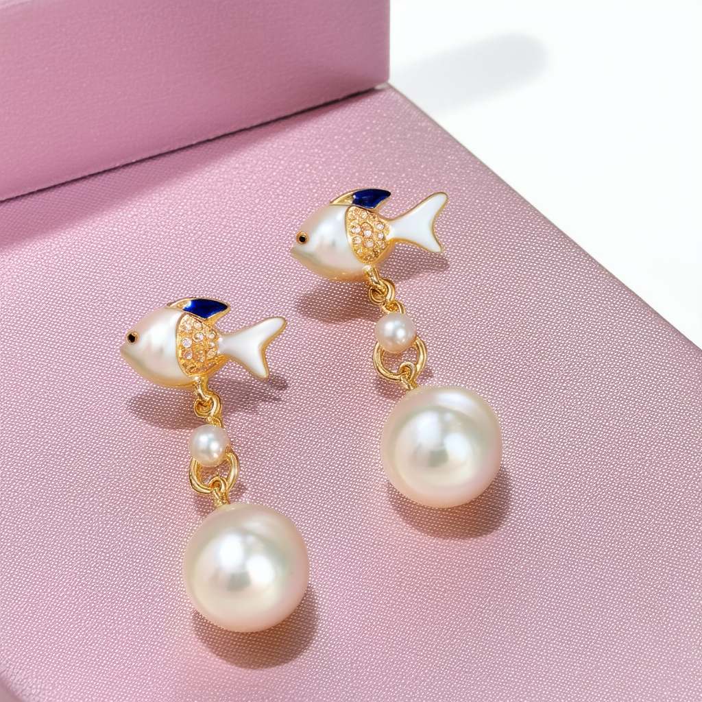 Betsey Johnson Pearl & Fish Mismatch Earrings