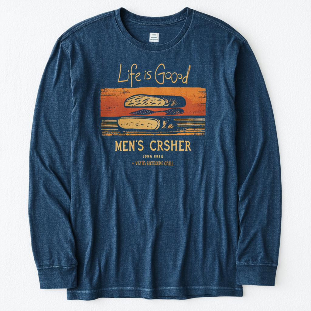 Life is Good Men's Crusher Long Sleeve Vintage Grill T-Shirt (Darkest Blue)
