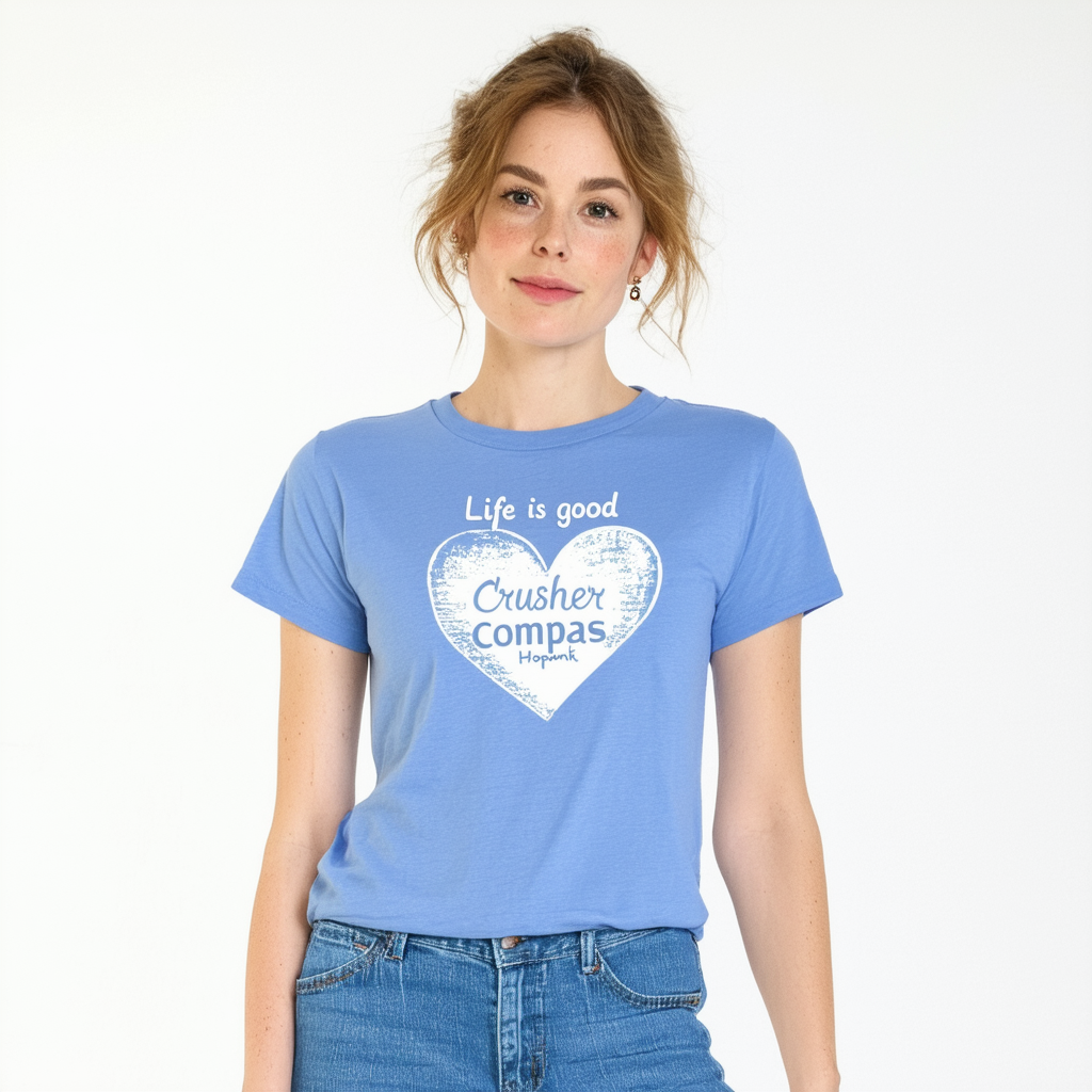 Life is Good Women's Crusher Vee Heart Home Compas Poppnk T-Shirt,