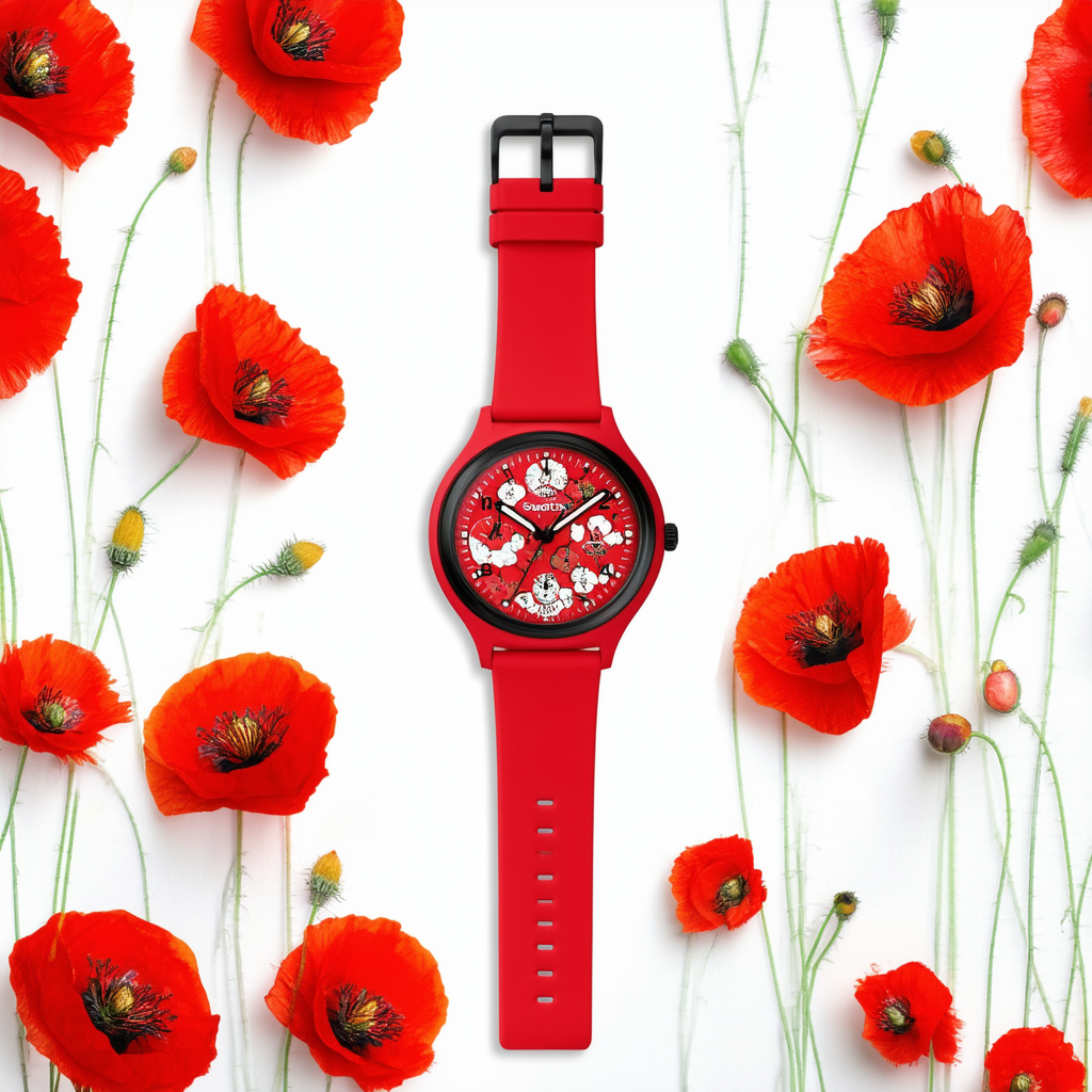 Swatch Unisex GW705 Poppy Field Analog Display Quartz Red Watch