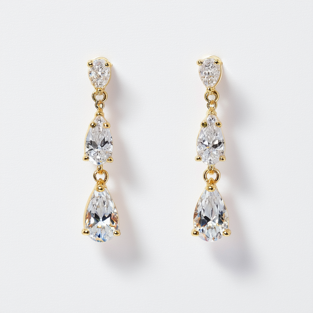 Amazon Collection Gold-Tone Pear-Shaped Crystal Drop Earrings