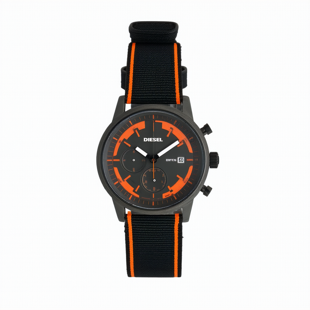 Diesel Black and Orange Dial Black Canvas Strap Mens Watch DZ1471