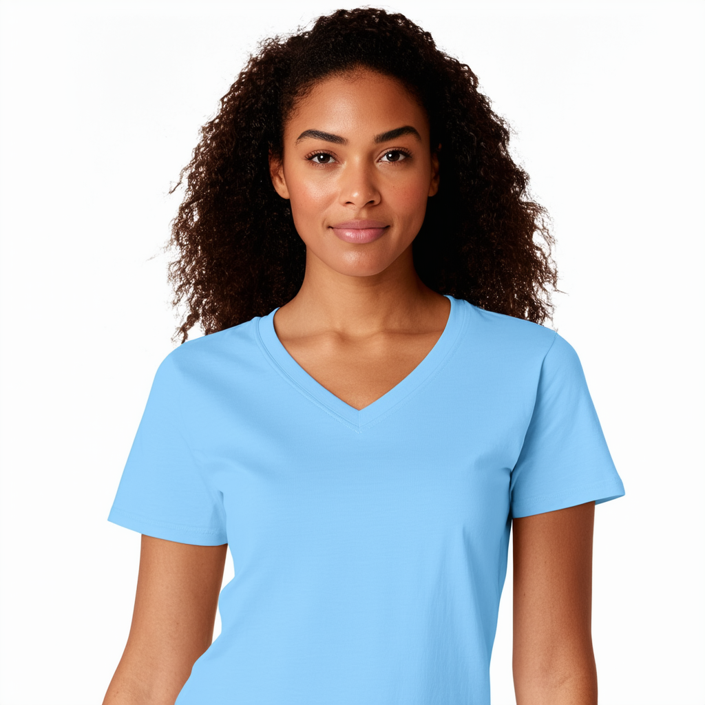 Hanes Womens Nano-T V-Neck T-Shirt Light Blue