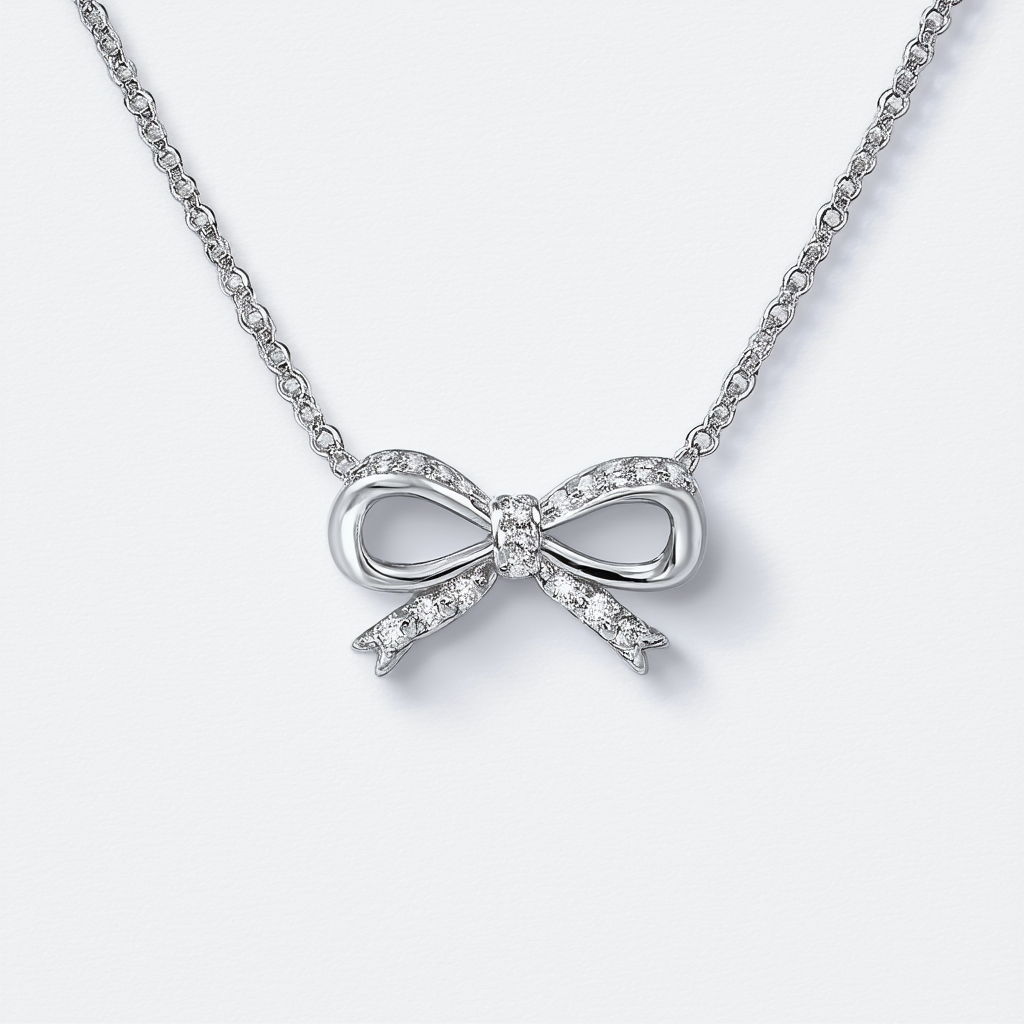 Amazon Collection Sterling Silver Diamond-Accent Bow Pendant Necklace