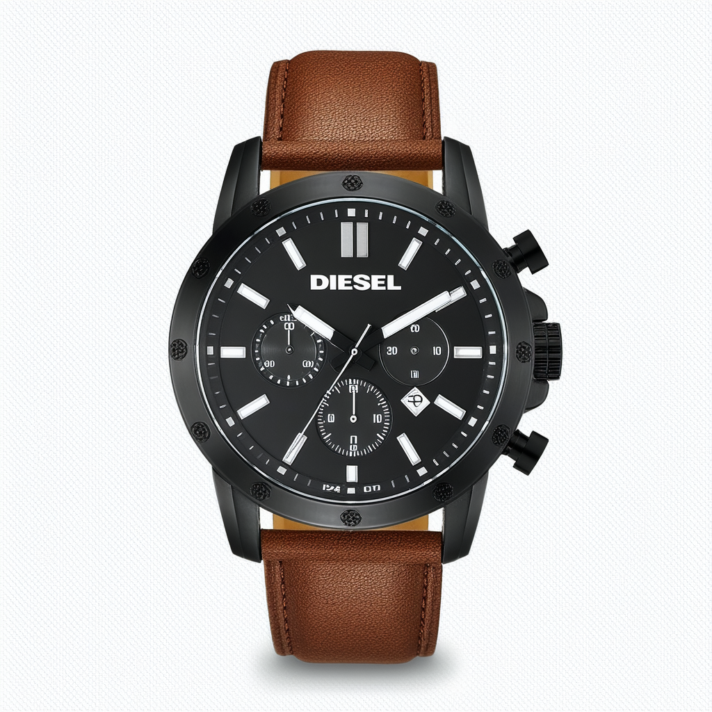 Diesel Men's Rasp Chrono 50 Black IP and Brown Leather Watch DZ4468