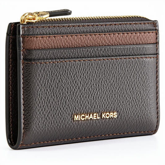 Michael Kors Jet Set Travel Zip Around Leather Card Case Wallet Brown MK Racing Green