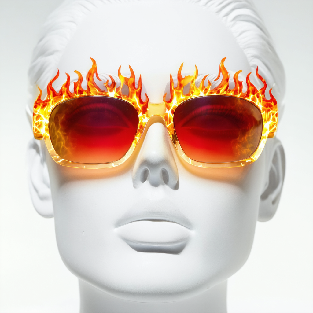 Bold Fire Flaming Shape Mirrored Lens Rimless Flames Sunglasses