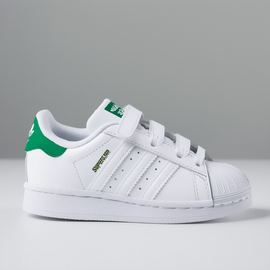 adidas Originals Kids Superstar Sneaker, White/White/Green, 8.5 US Unisex Toddler