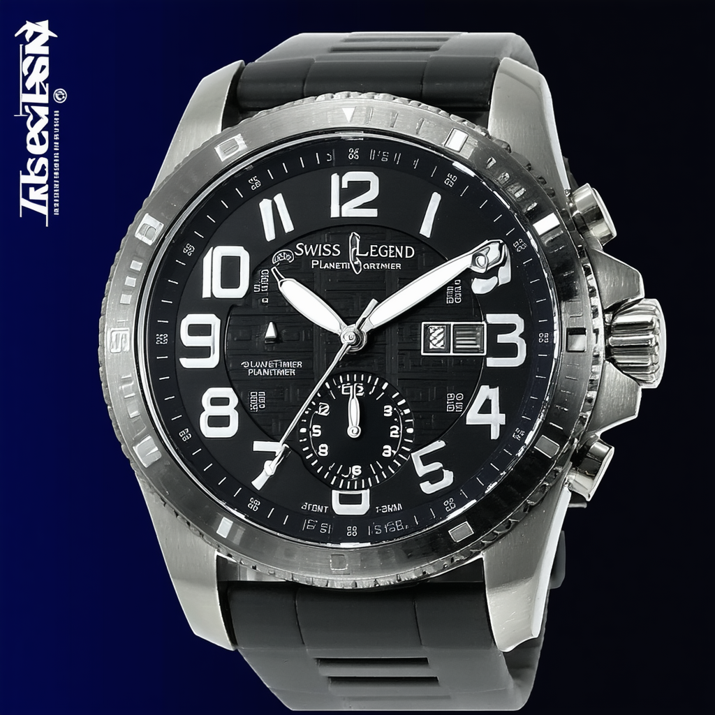 Swiss Legend Men's 20028-BB-01-BBL Planetimer Black Textured Dial Watch