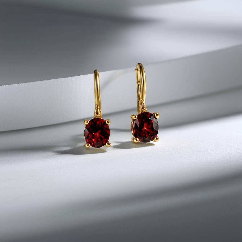 Amazon Collection 14k Yellow Gold 8mm Garnet Fish Hook Dangle Earrings