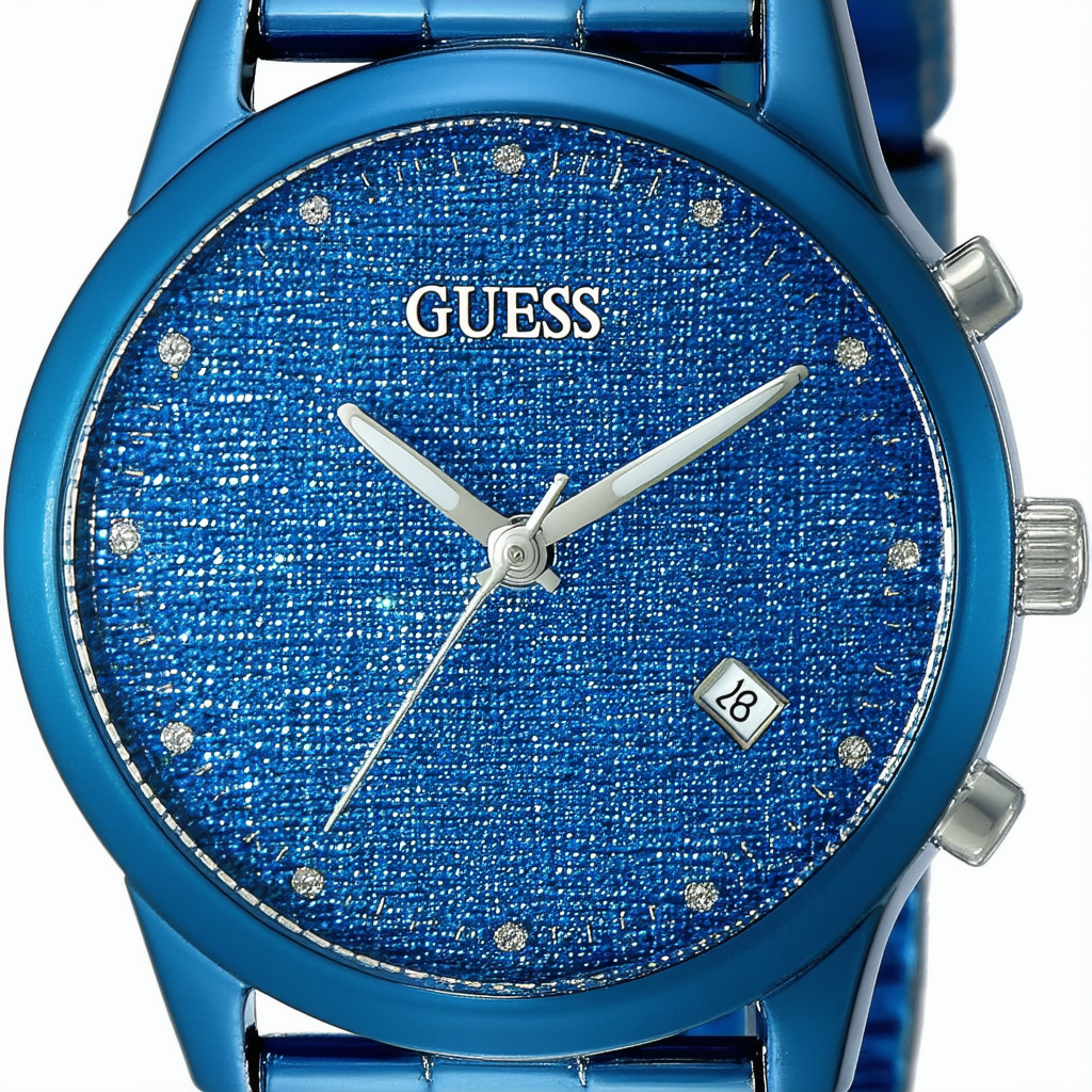 GUESS Women's U0288L1 Dazzling Blue Denim Hi-Shine Sport Watch