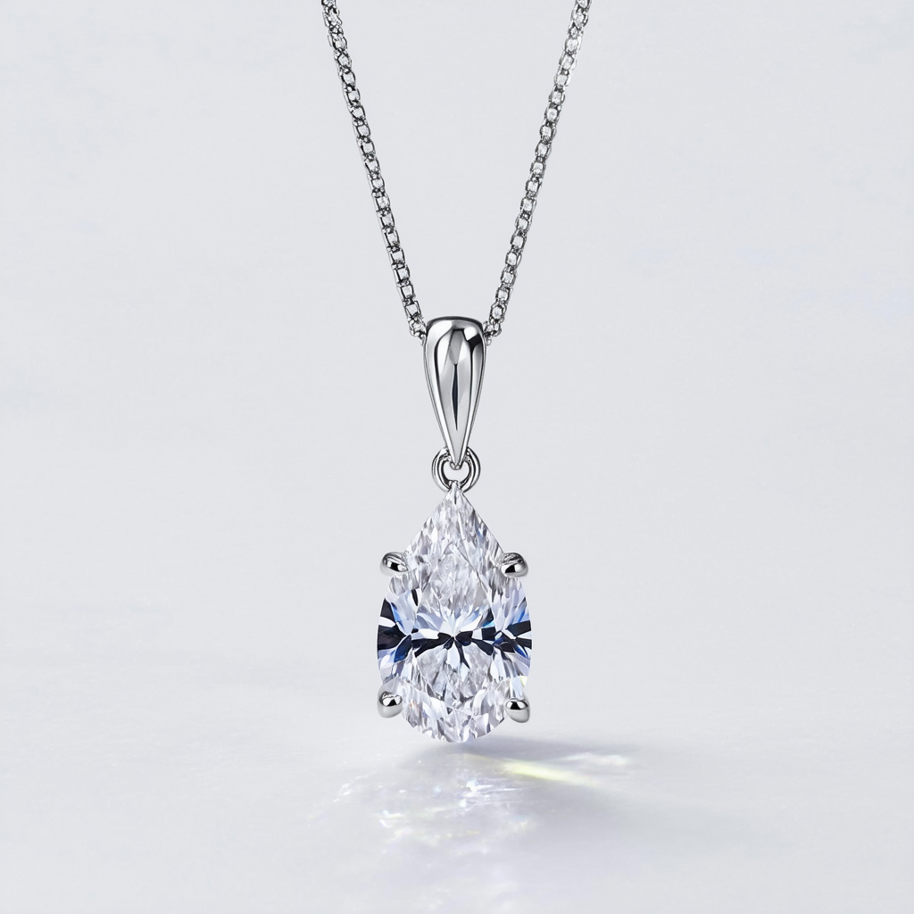 Amazon Collection Sterling Silver Asher Cut Cubic Zirconia Drop Pendant Necklace, 18"