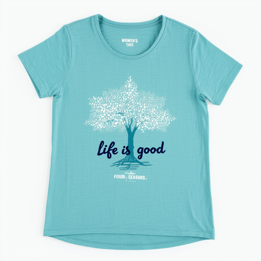 Life is good Women's Crusher Four Seasons Tree T-Shirt (Teal Blue)