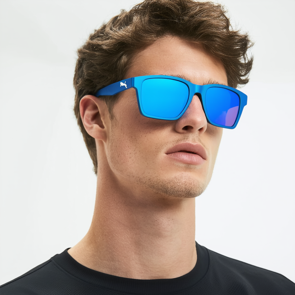 Puma Sunglasses Men's 15157 Square Sunglasses, Blue, 55 mm