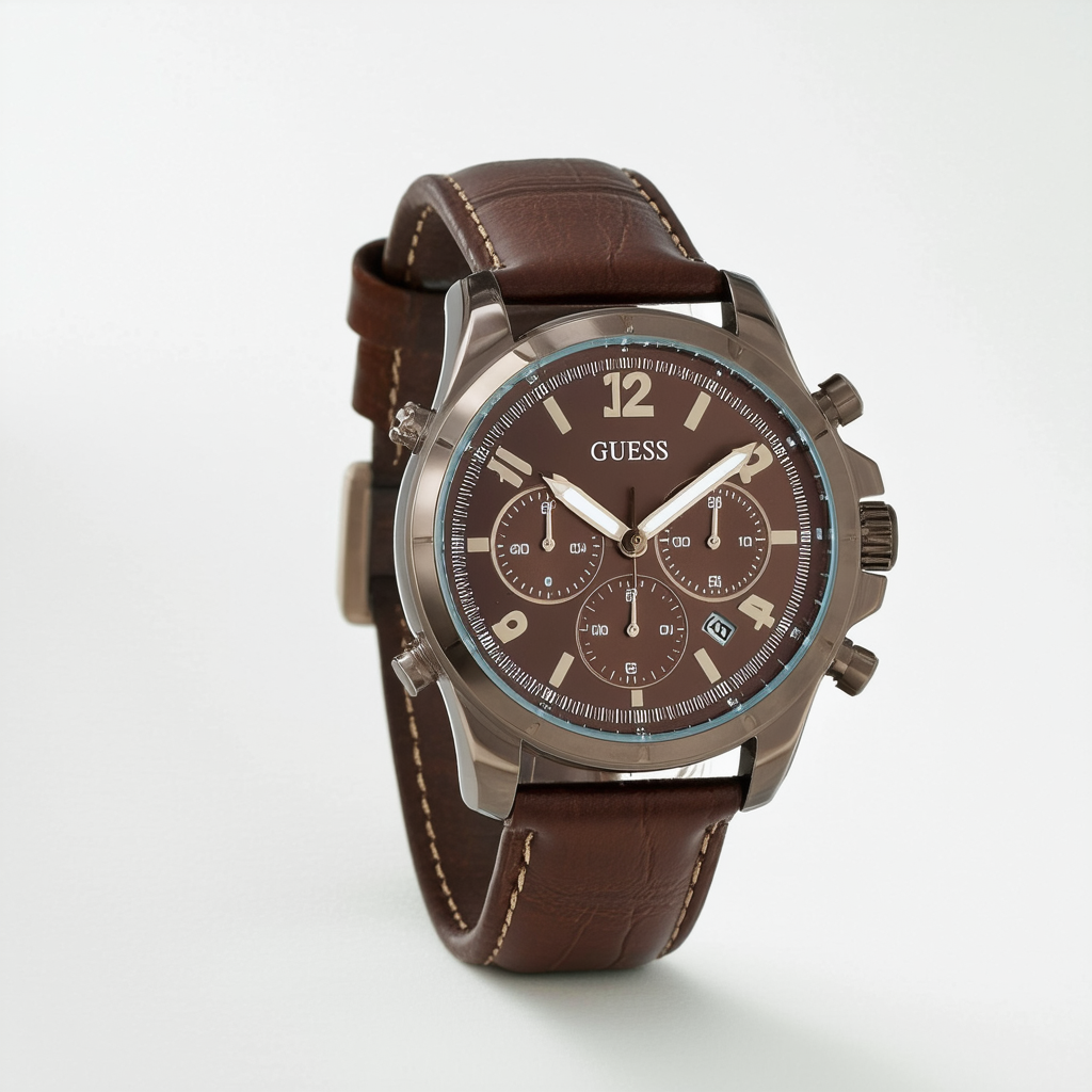 GUESS Men's U14504G1 Brown Genuine Leather Chronograph Watch with Brown Dial