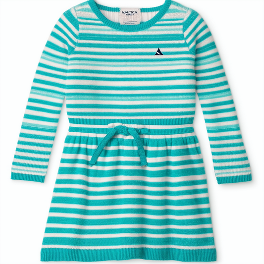 Nautica Girls' Stripe Knit Dress with Twist Detail
