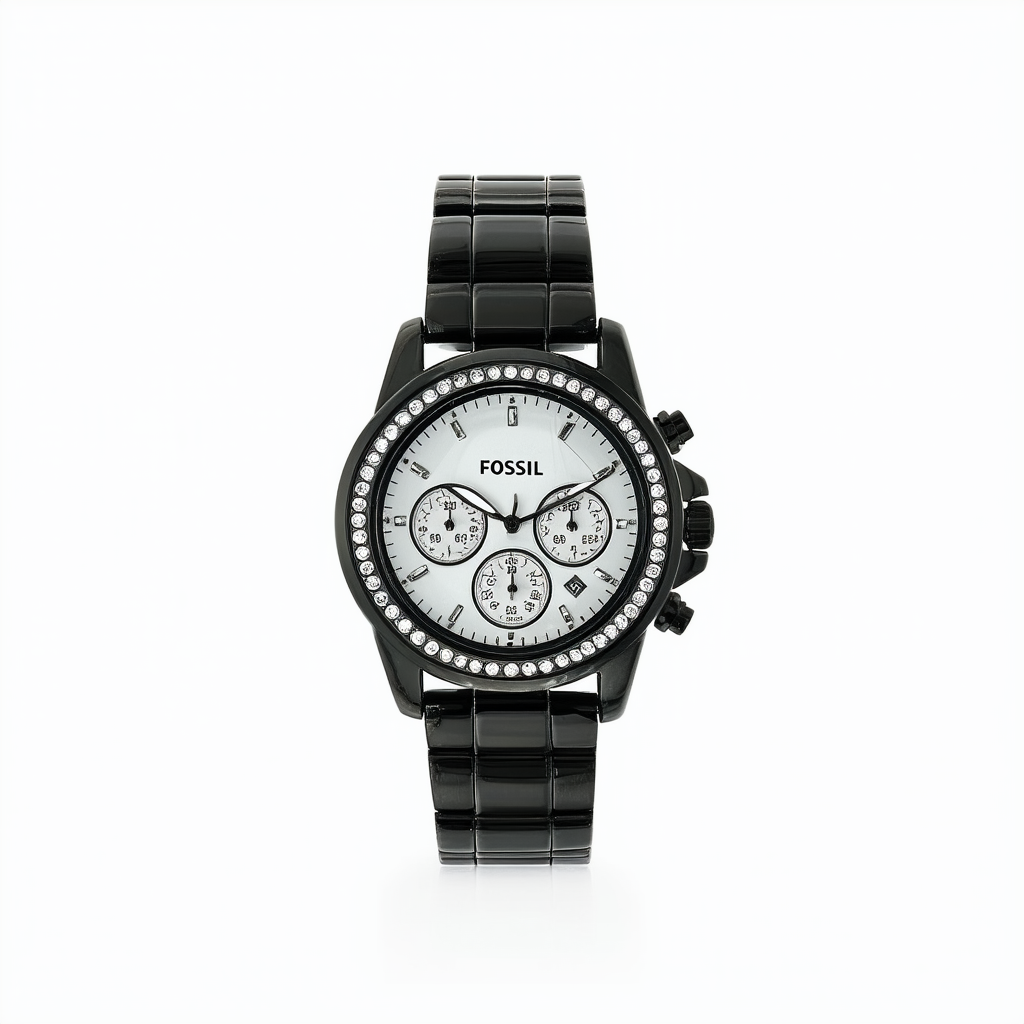 Fossil Women's ES3644 Riley Crystal-Accented Black Stainless Steel Watch