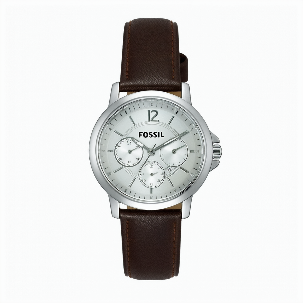 Fossil Women's AM4337 Silver Leather Silver Dial Watch