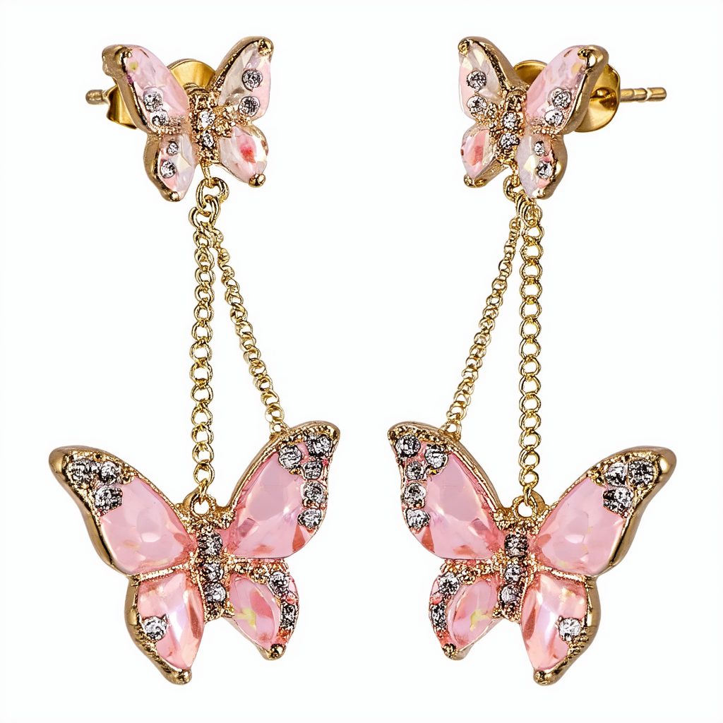 Betsey Johnson"Spring Glam" Butterfly and Chain Drop Earrings