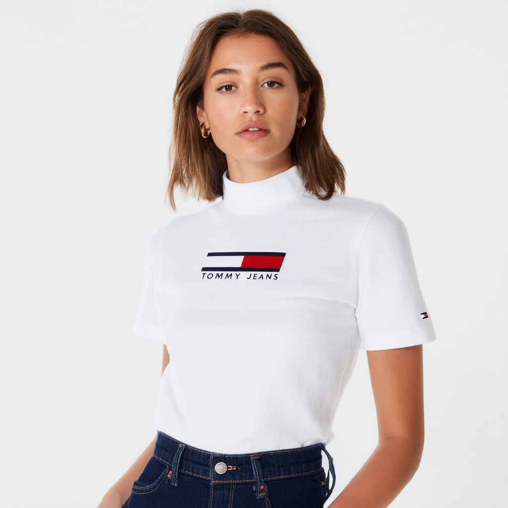 Tommy Hilfiger Women's Tommy Jeans Mock Neck Tee