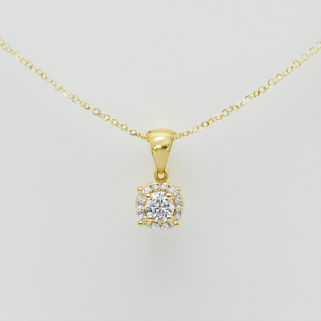 Amazon Collection 18k Yellow Gold Plated Sterling Silver Diamond Accent Round Pendant Necklace , 18"