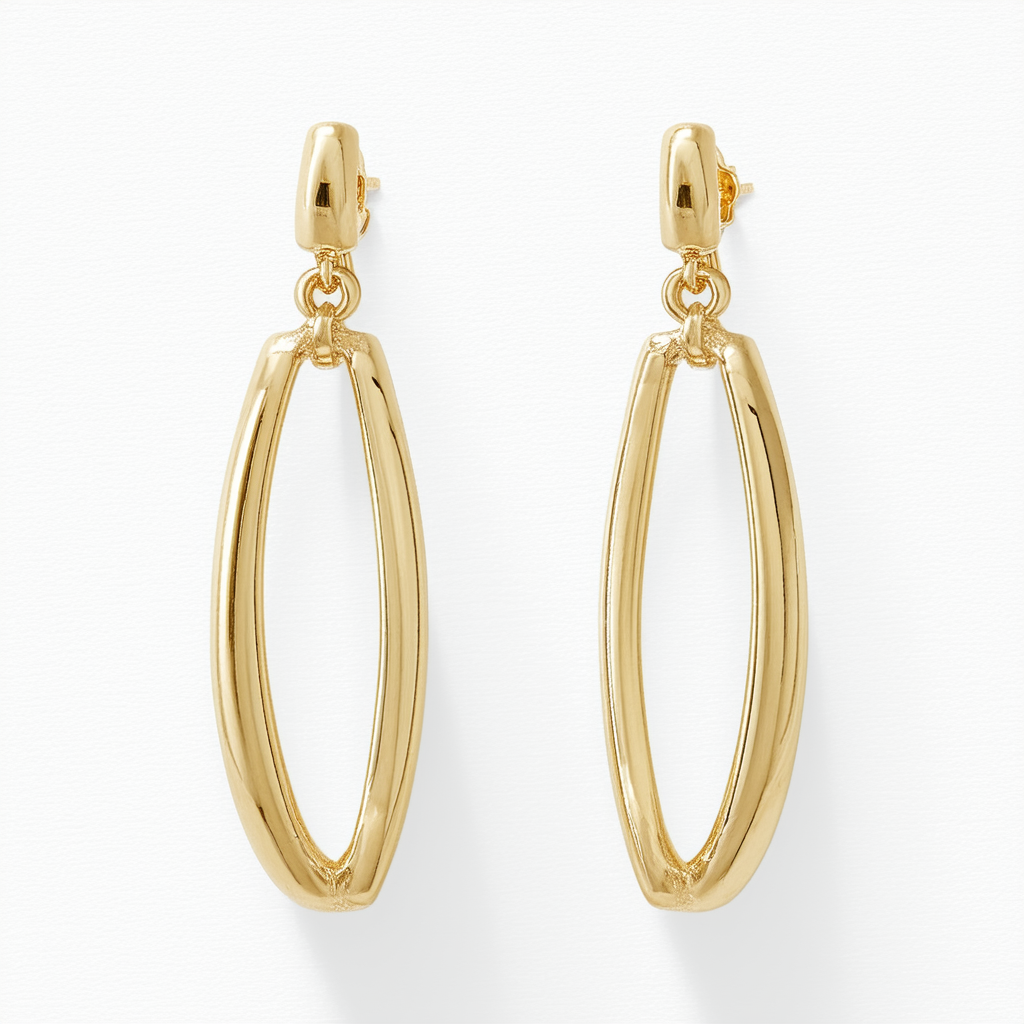 Amazon Collection 14k Yellow Gold Curved Bar Dangle Earrings