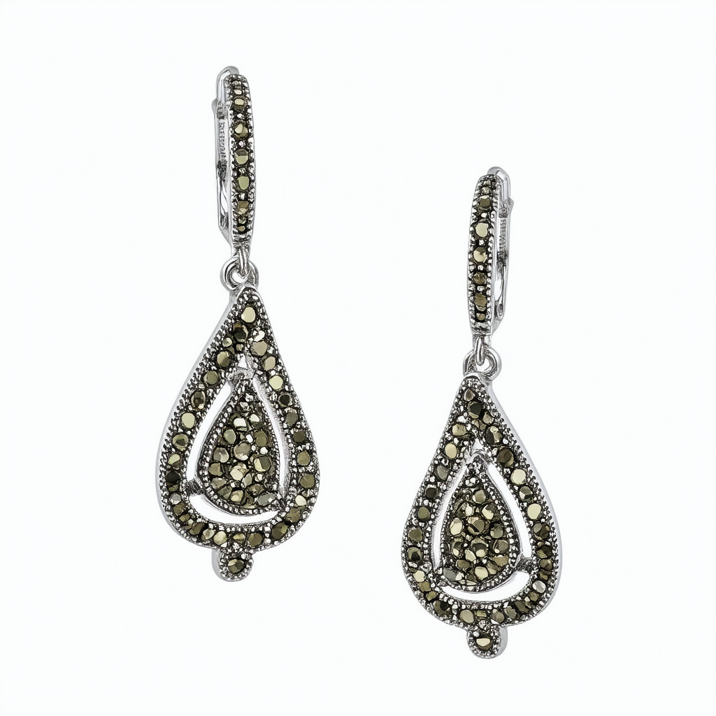 Amazon Collection Sterling Silver and Marcasite Dangle Earrings