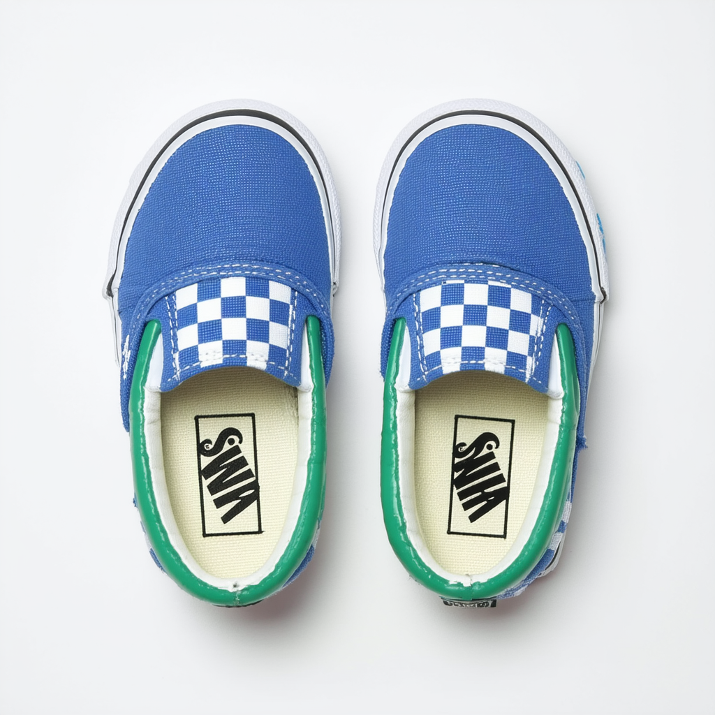 Vans Toddler Slip-On V (Checkerboard) Enamel Blue/Sharp Green VN0A3488U4V Toddler Shoes