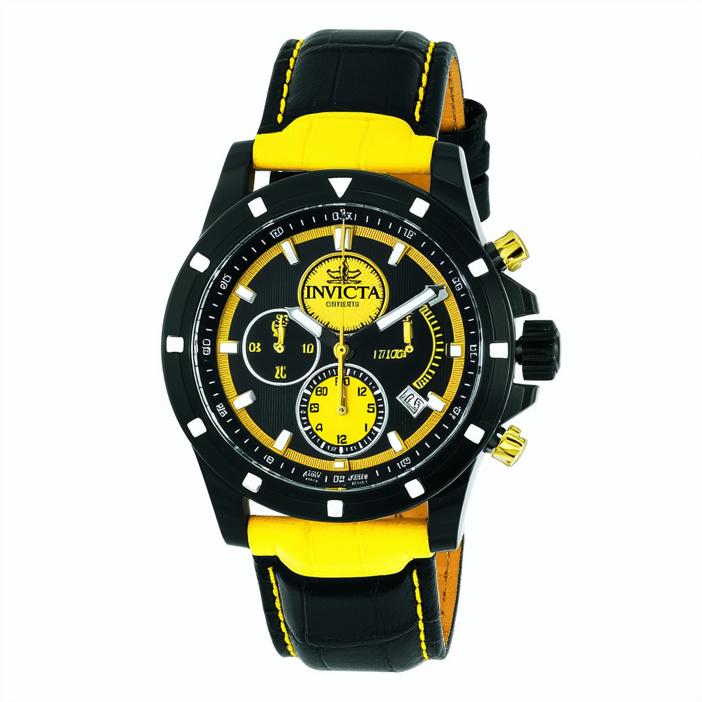 Invicta Men's 12119 Specialty Black Dial Yellow Techno Silk and Leather Watch