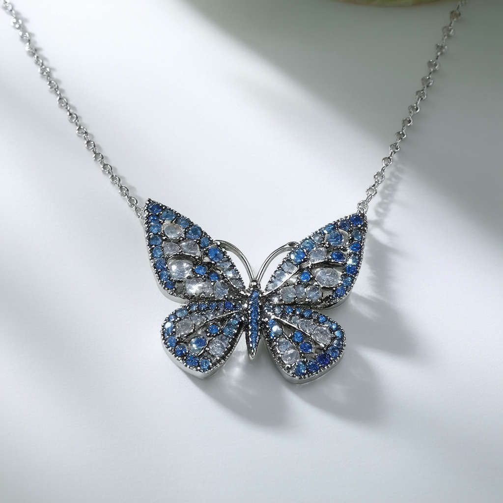 Amazon Collection Gemstone Butterfly Pendant Necklace, 18"