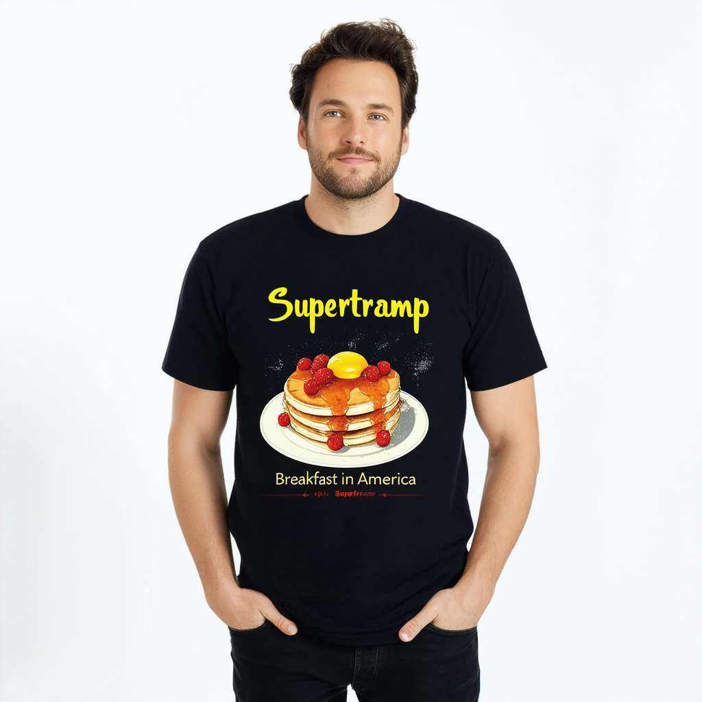 T Shirts Supertramp Breakfast in America Black T Shirt 2XL Black