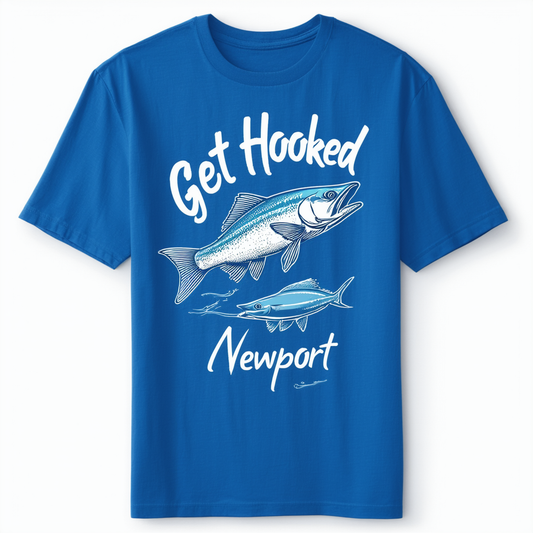 Newport Blue Men's T-Shirt, Get Hooked Fishing, White