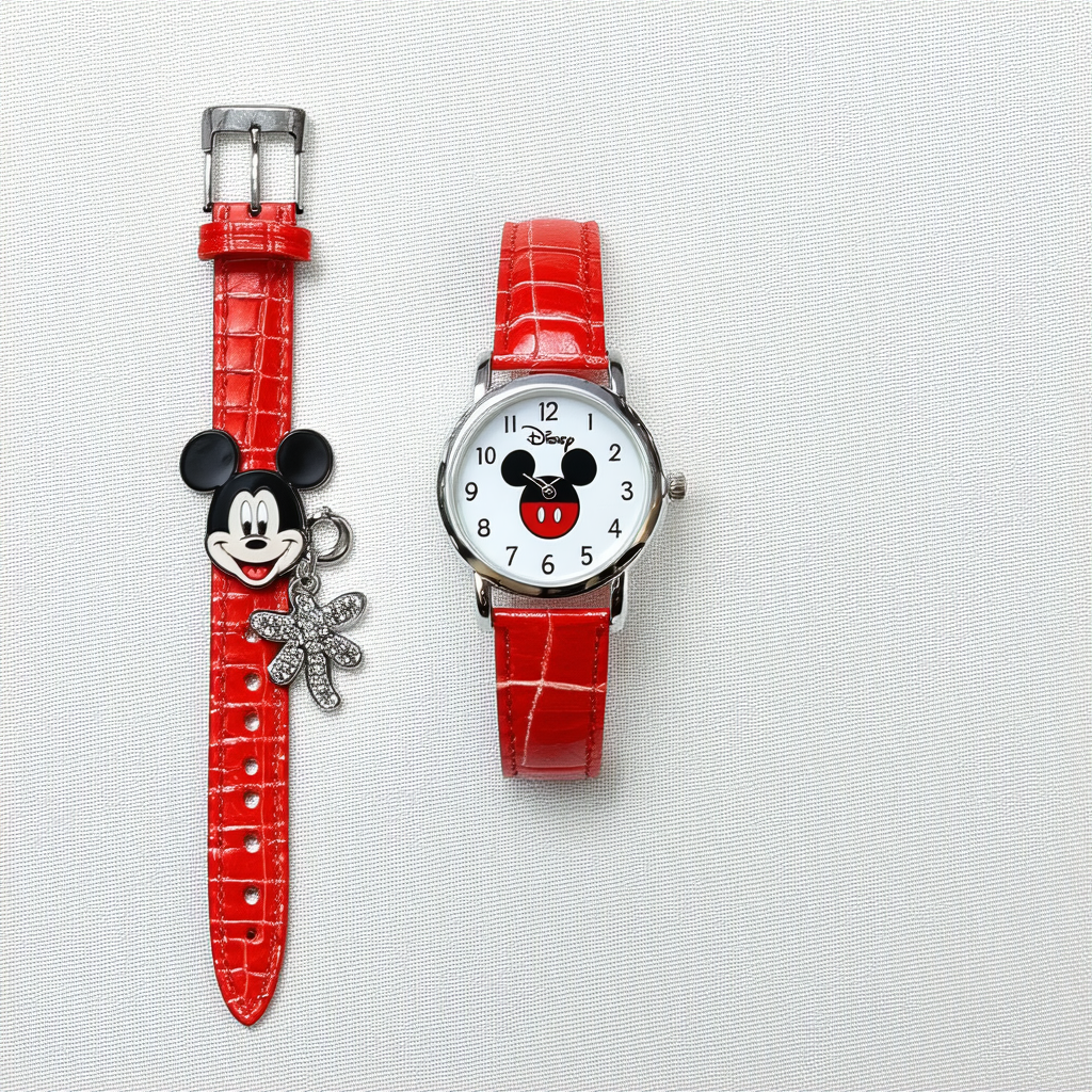 Disney Women's MK1018 Mickey Mouse Red Lizard Strap with Charm Watch