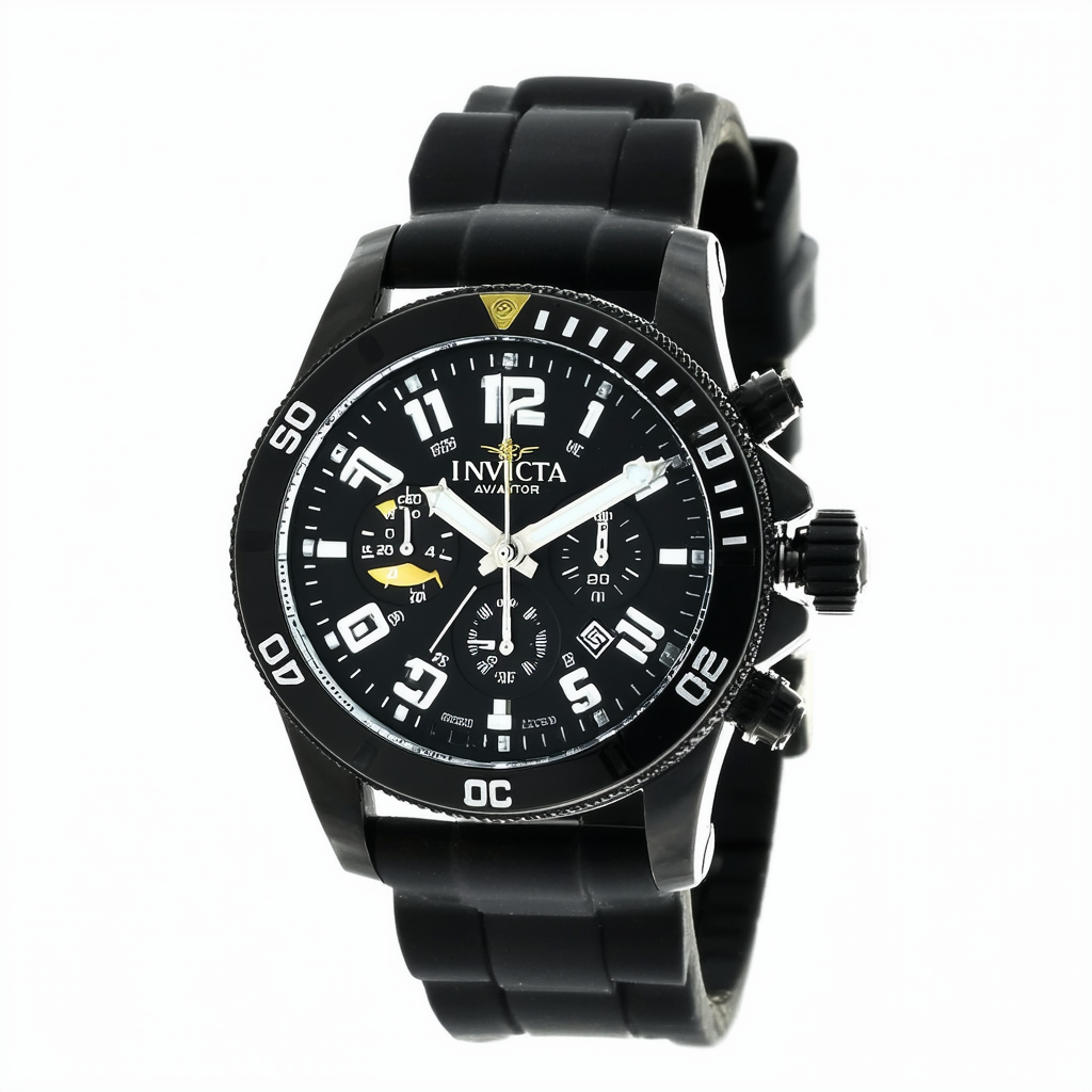 Invicta Men's 1746 Aviator Flight Black Dial Black Polyurethane Watch