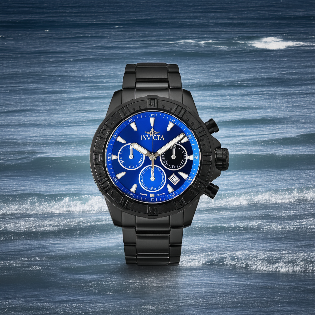 Invicta Men's 10594 Ocean Reef Reserve Chronograph Blue Dial Black Watch