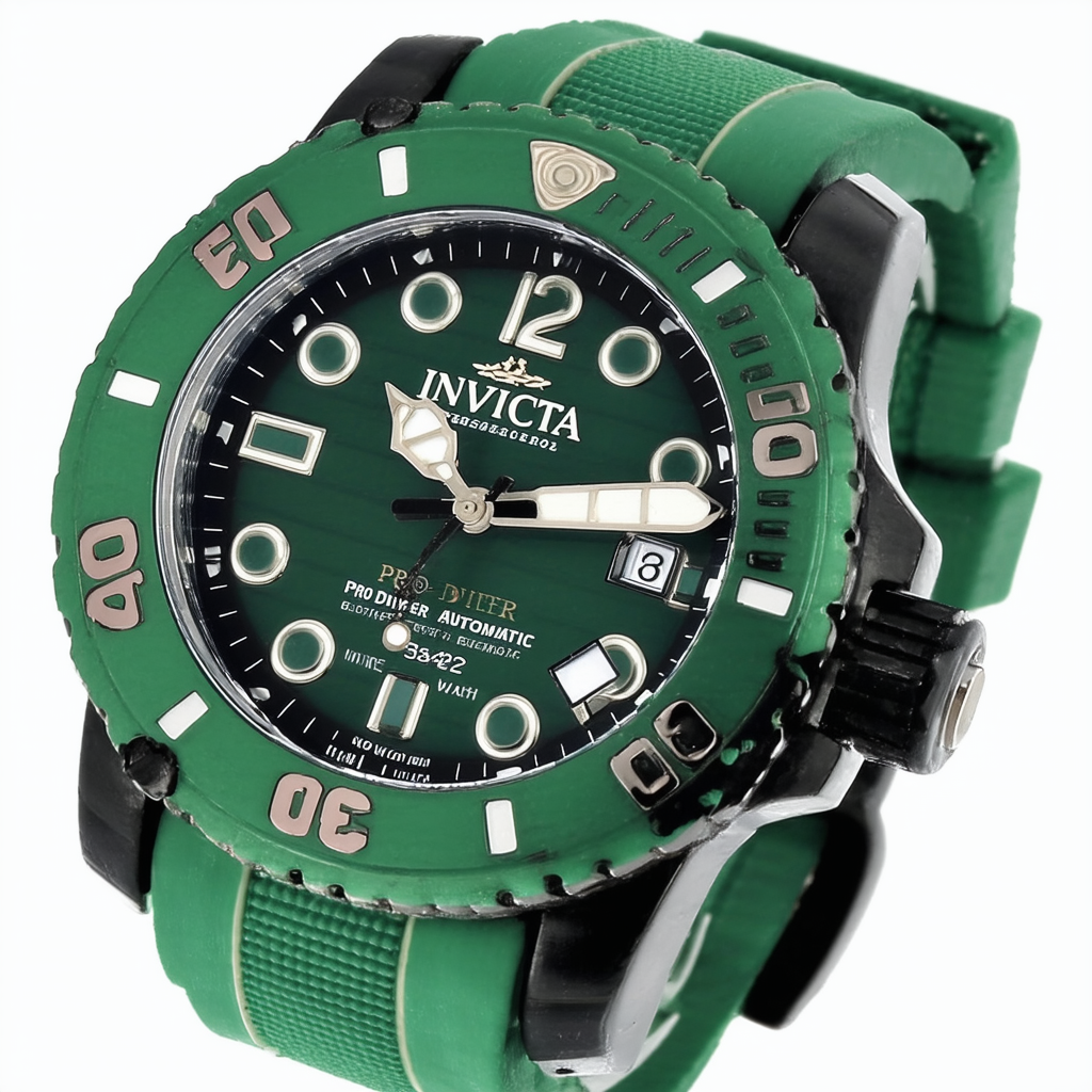Invicta Men's 44mm Pro Diver Automatic Green Polyster Strap SS Watch Model (35422)