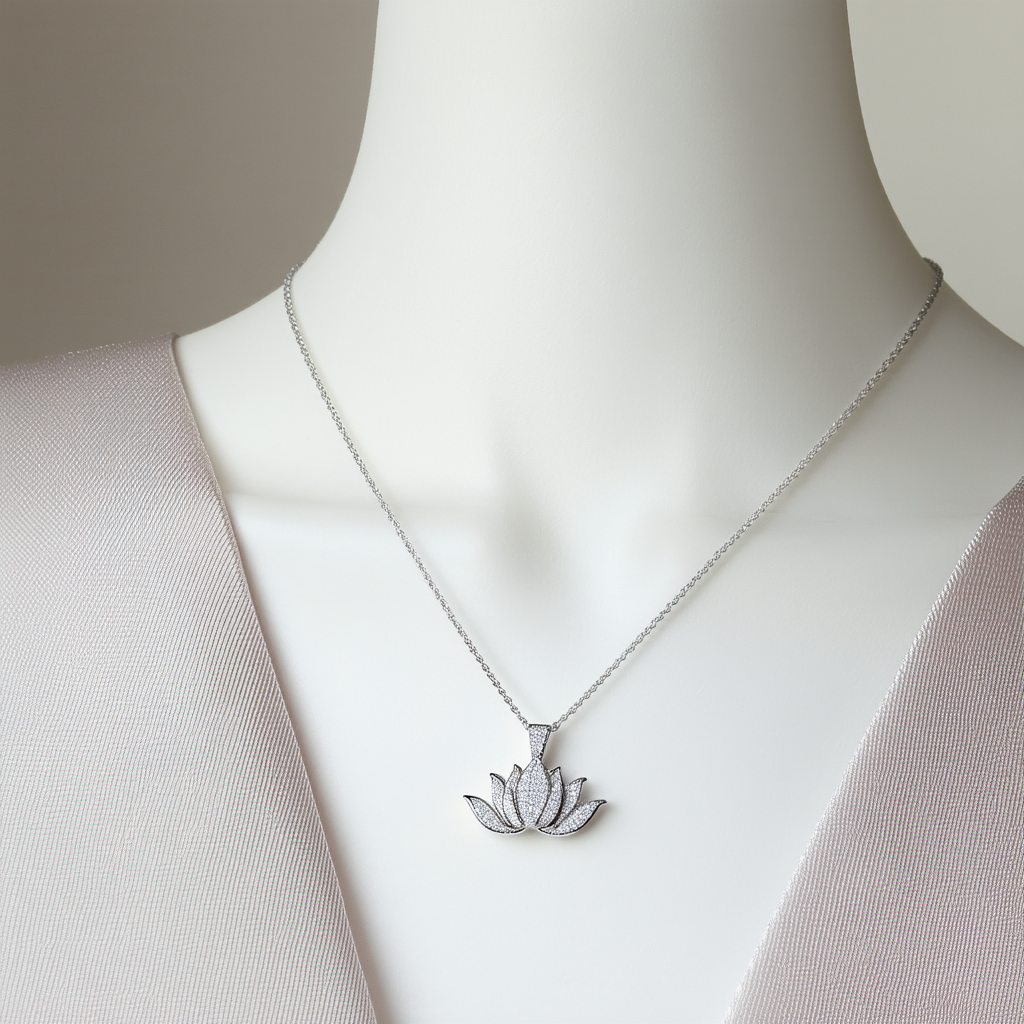 Amazon Collection Sterling Silver Diamond Accent Lotus Flower Pendant Necklace, 18"