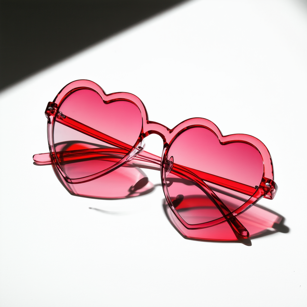 Lovely Oversized Heart Shaped Sunglasses Transparent Clear Frames (Red)
