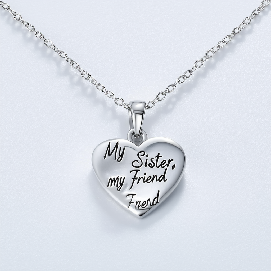 Amazon Collection Silver “My Sister, My Friend” Open-Heart Pendant Necklace, 18”
