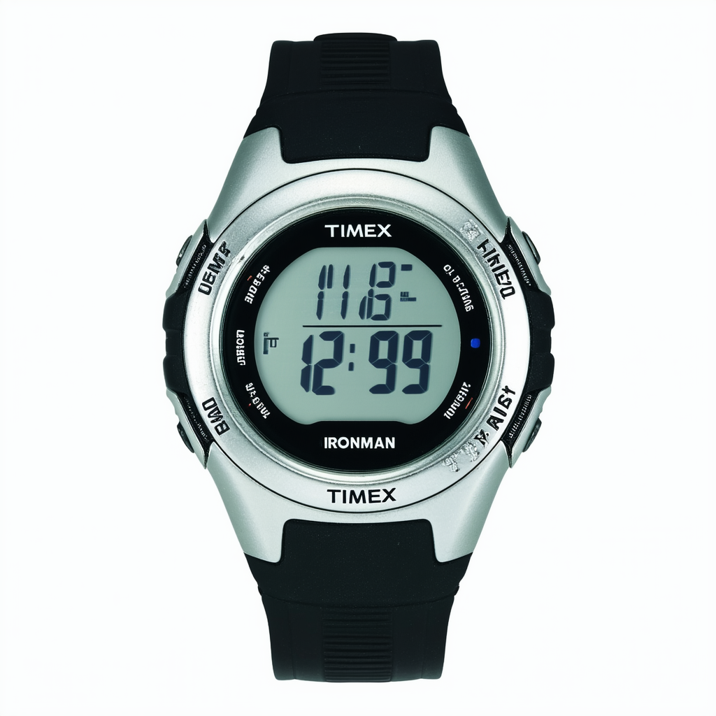 Timex Men's T5K8239J Ironman Classic Silver-Tone Digital Resin Watch with Black Resin Band