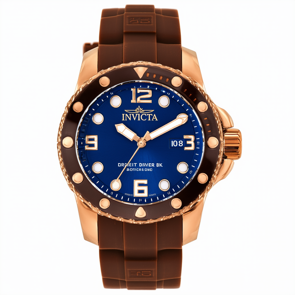 Invicta Men's 1218 Russian Diver 18k Rose Gold Ion-Plated Blue Dial Brown Polyurethane Watch