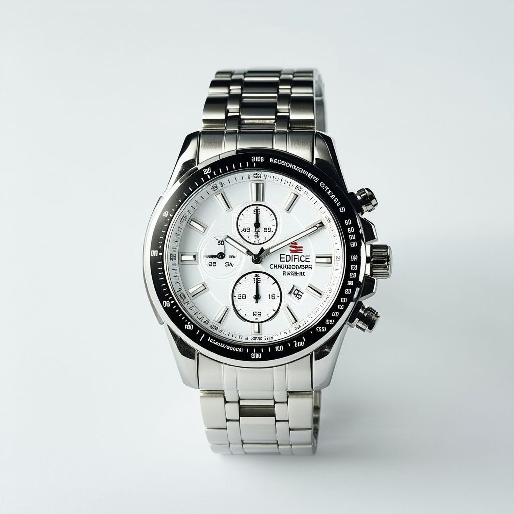 Men's Stainless Steel Edifice White Dial Alarm Chronograph Tachymeter
