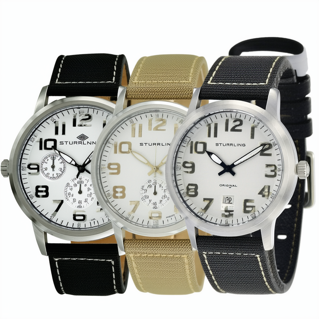 Stuhrling Original Men's 741.SET02 Aviator Stainless Steel Watch with Interchangeable Canvas Bands
