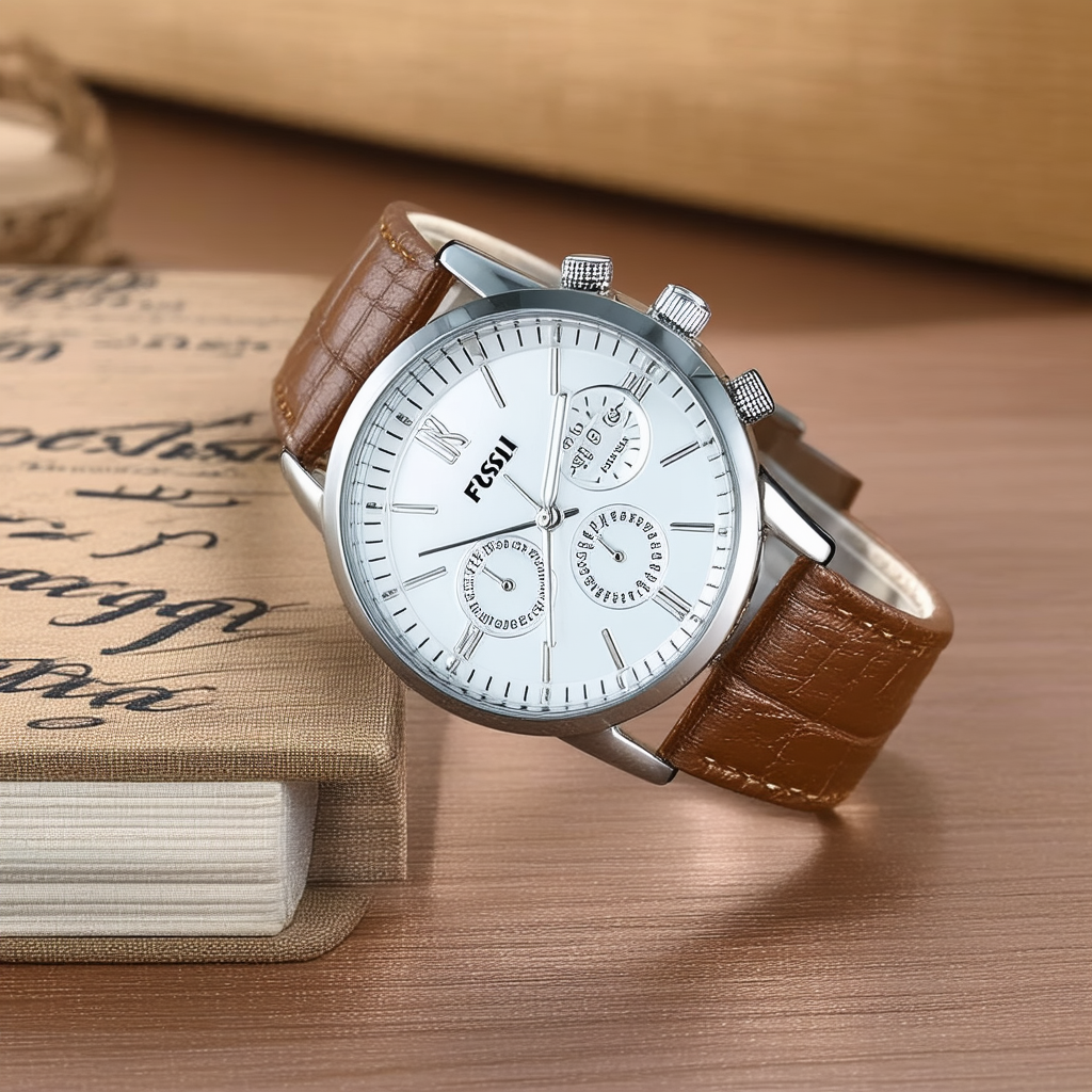 Fossil Silver Dial Stainless Steel Leather Quartz Ladies Watch ES3159