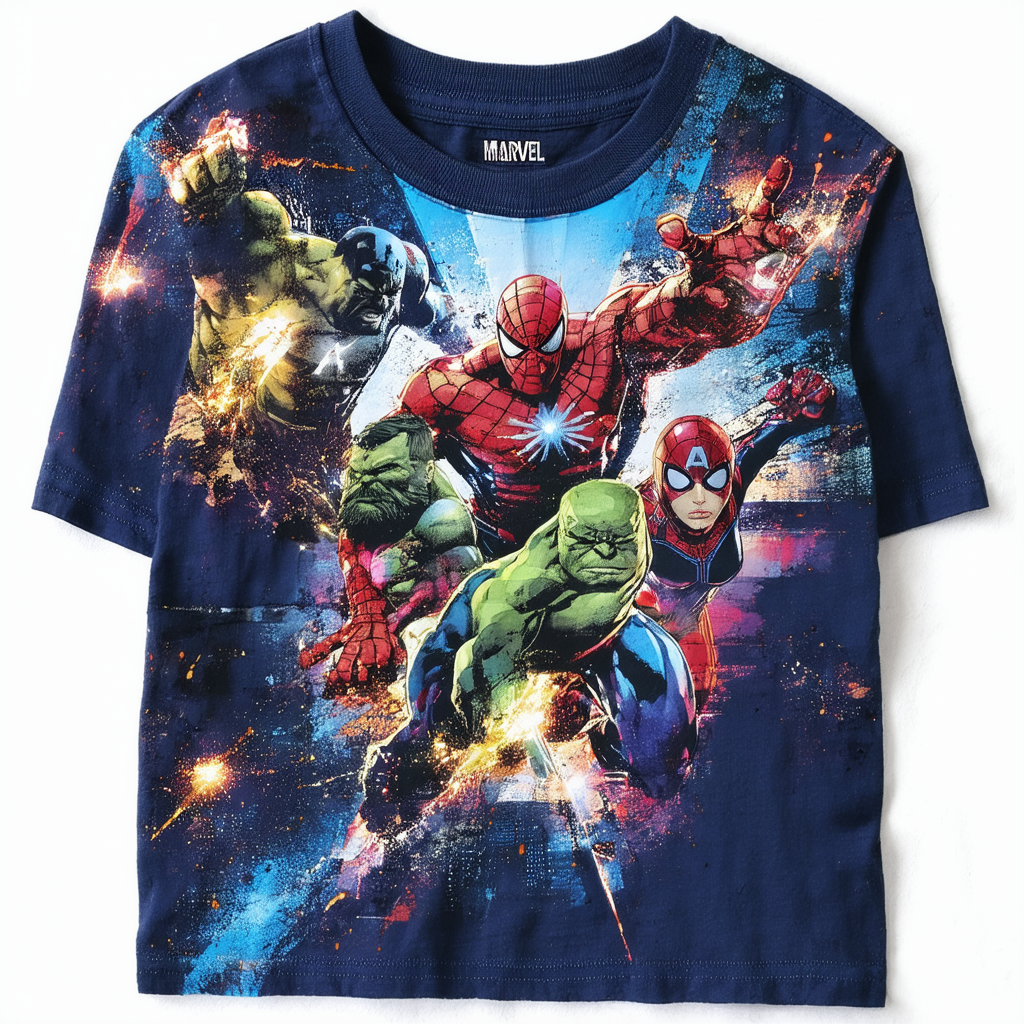 Marvel Comics Characters UV Collage Navy Youth T-shirt Tee