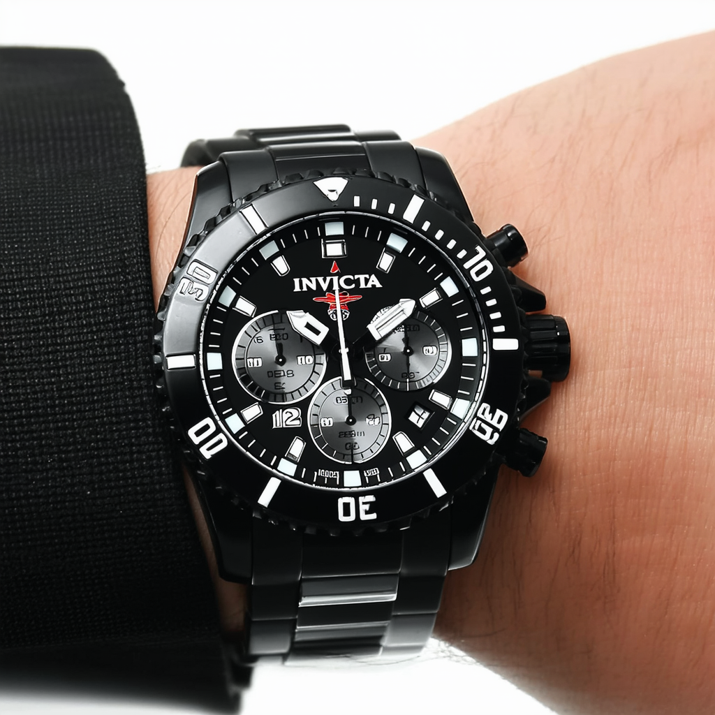 Invicta Men's 1480BBB Sea Spider Chronograph Black Dial Black Polyurethane Watch