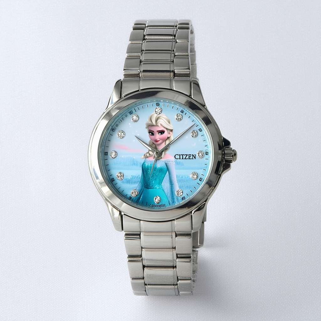 Citizen Eco-Drive Disney Quartz Womens Watch, Stainless Steel, Elsa, Silver-Tone (Model: EM0580-58N)