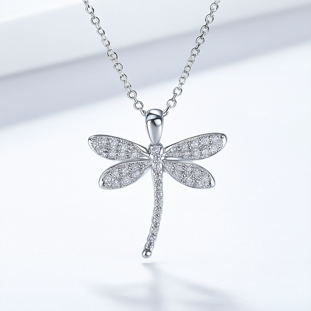 Amazon Collection Women's Stainless Steel Cubic Zirconia Dragonfly Pendant Necklace , 18"
