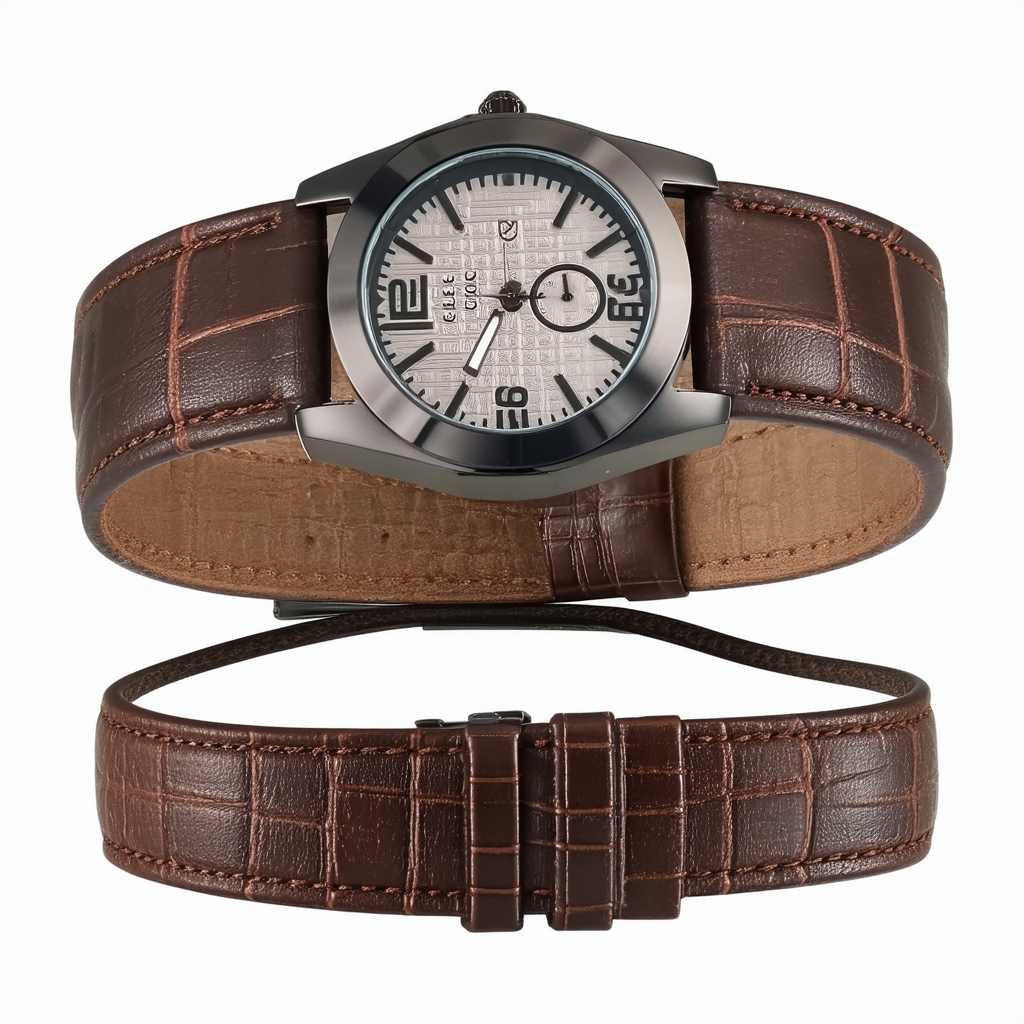 Guess Brown Face With Set Of 2 Leather Cuffs;Brown & Black Men Watch-U95045G1