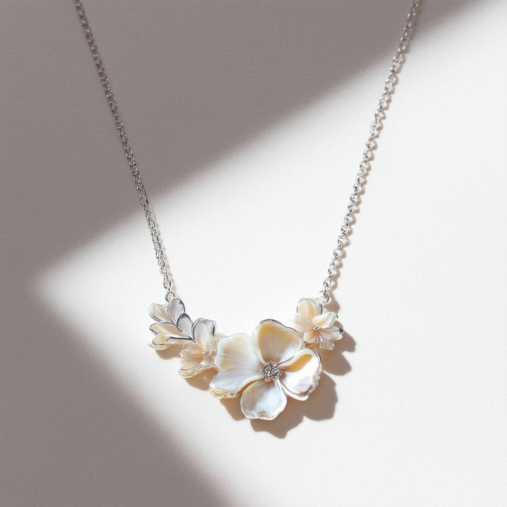 Amazon Collection Sterling Silver Shell Flower Necklace